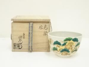京焼　洛南窯　和泉寛斎造　色絵松茶碗（共箱）